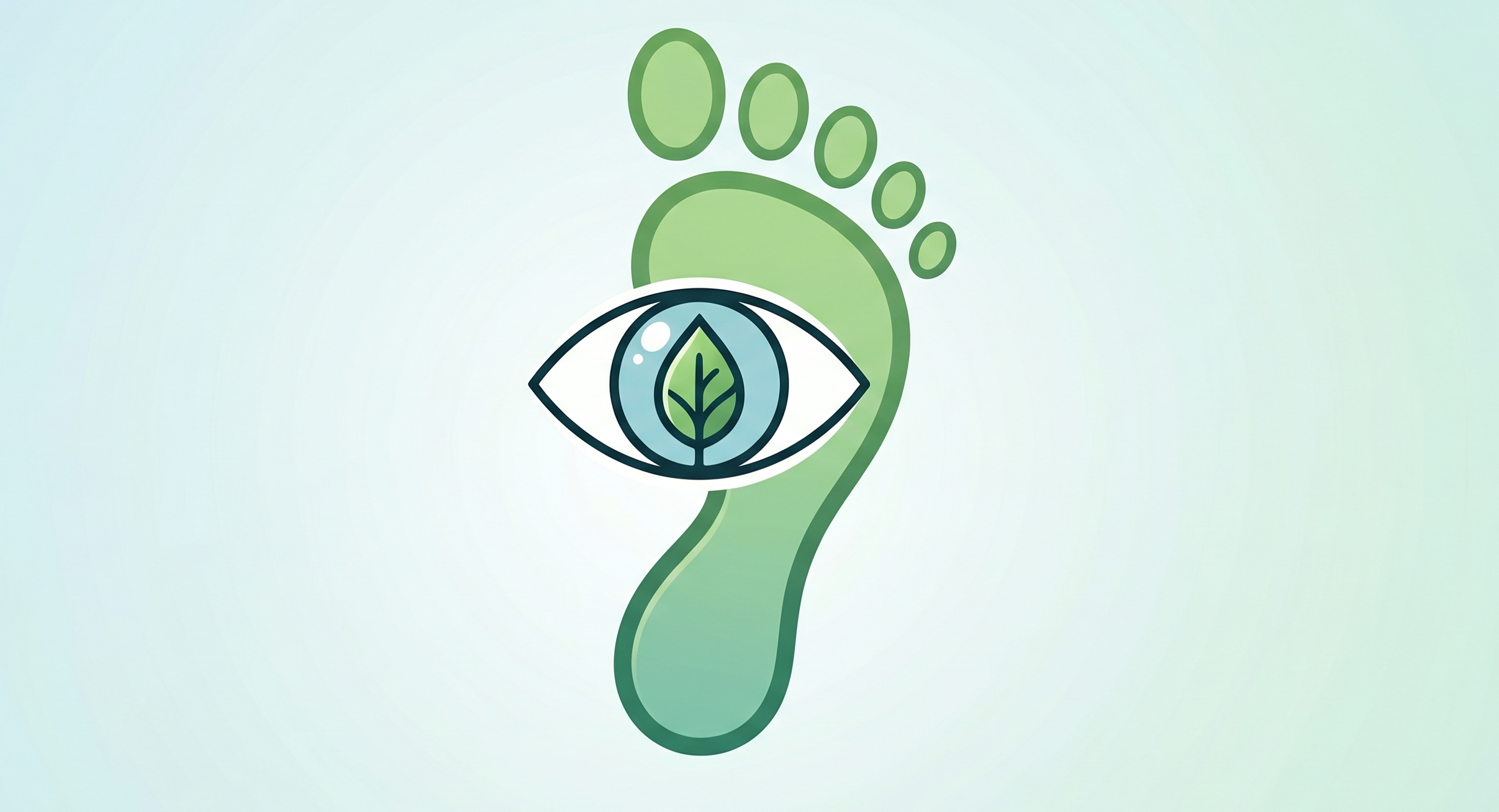 an image of an eye with a leaf in the iris on a green foot
